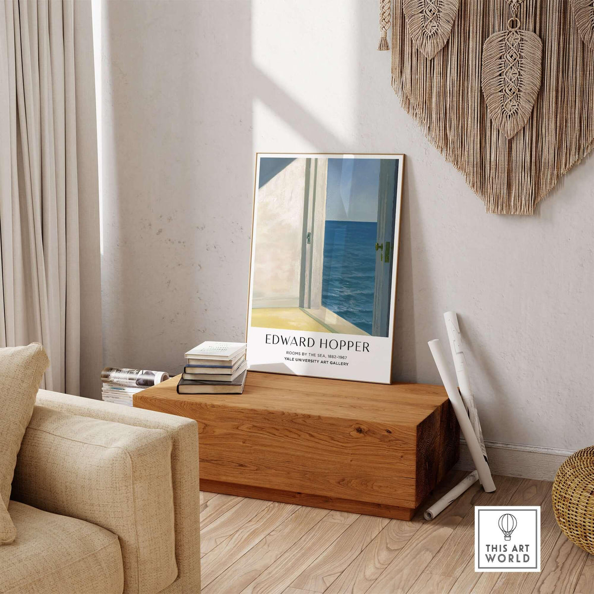 Edward Hopper Rooms by the Sea 1951 Yale University Art Print Poster displayed in a minimalist room setting.