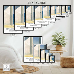 Edward Hopper Rooms by the Sea 1951 Yale University Art Print Poster size guide showcasing various frame sizes.