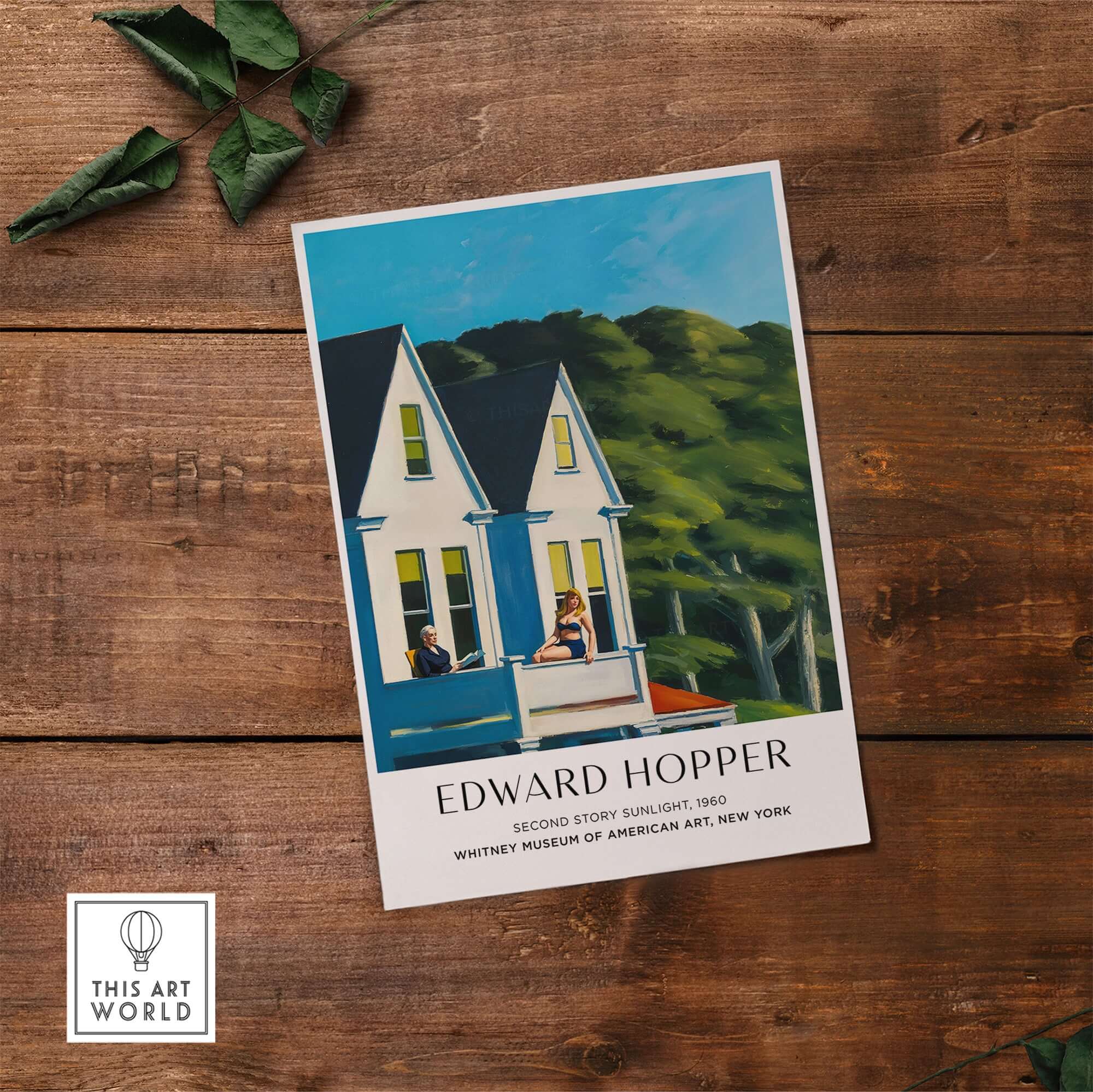 Edward Hopper Second Story Sunlight 1960 Art Print - Whitney Museum showcasing figures on a balcony with architectural backdrop.