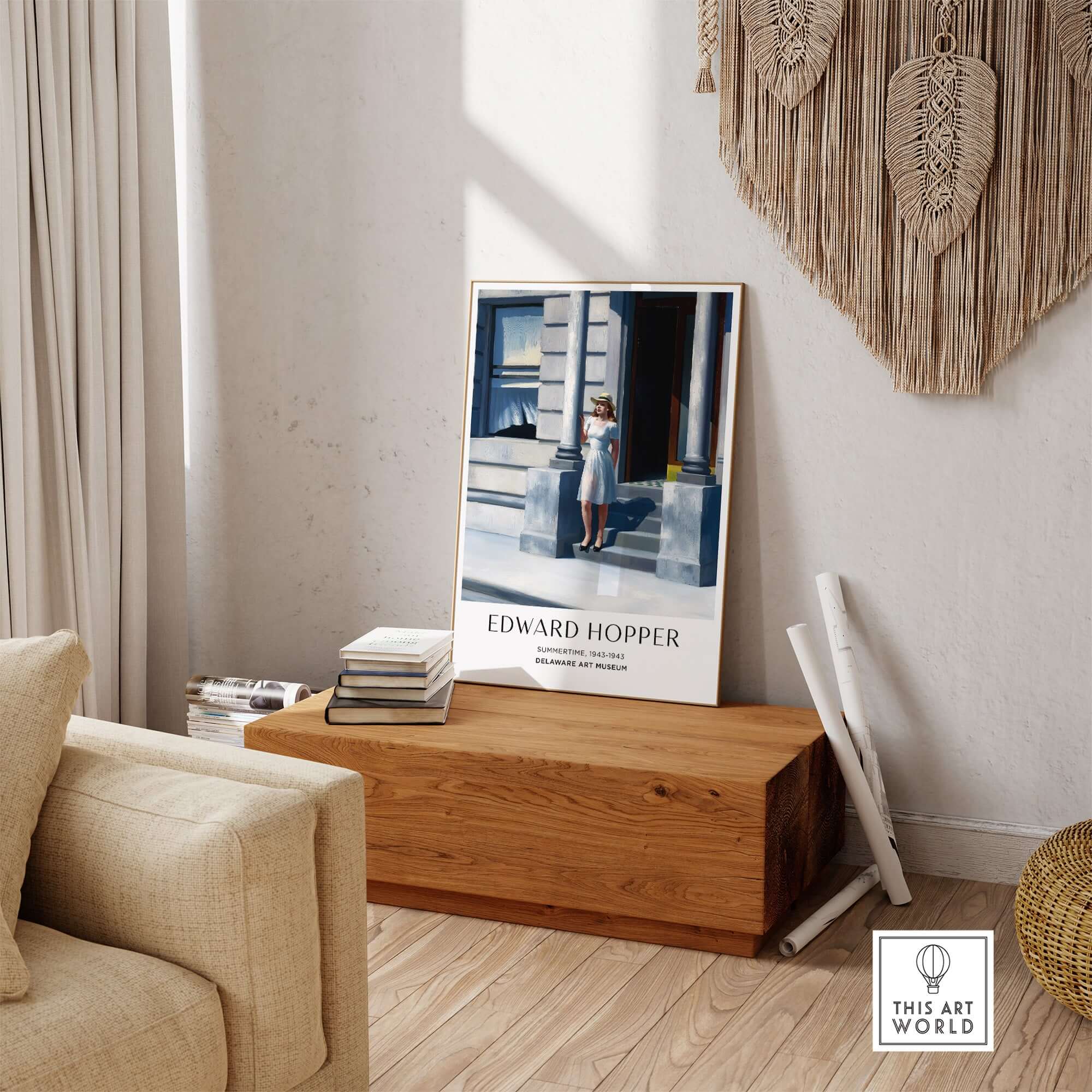 Edward Hopper Summertime 1943 Delaware Art Museum Art Print displayed in a modern living room setting.