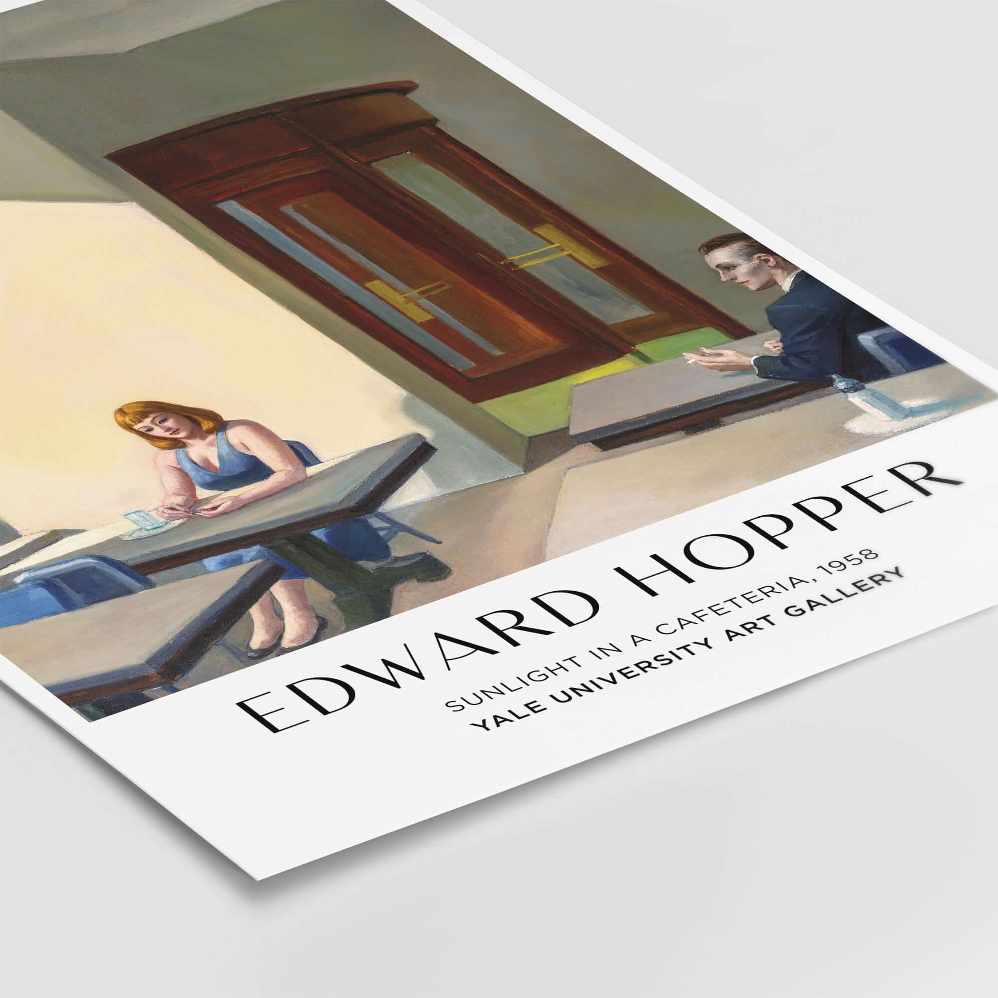 Edward Hopper Sunlight in a Cafeteria 1958 Yale Art Gallery Print showcasing two figures in a cafeteria.