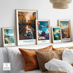 Eindhoven Netherlands Art Print | Autumn Cityscape Poster displayed among other travel art prints.