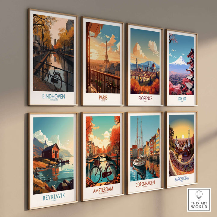 Eindhoven Netherlands Art Print | Autumn Cityscape Poster showcasing autumn colors and iconic architecture on a gallery wall.