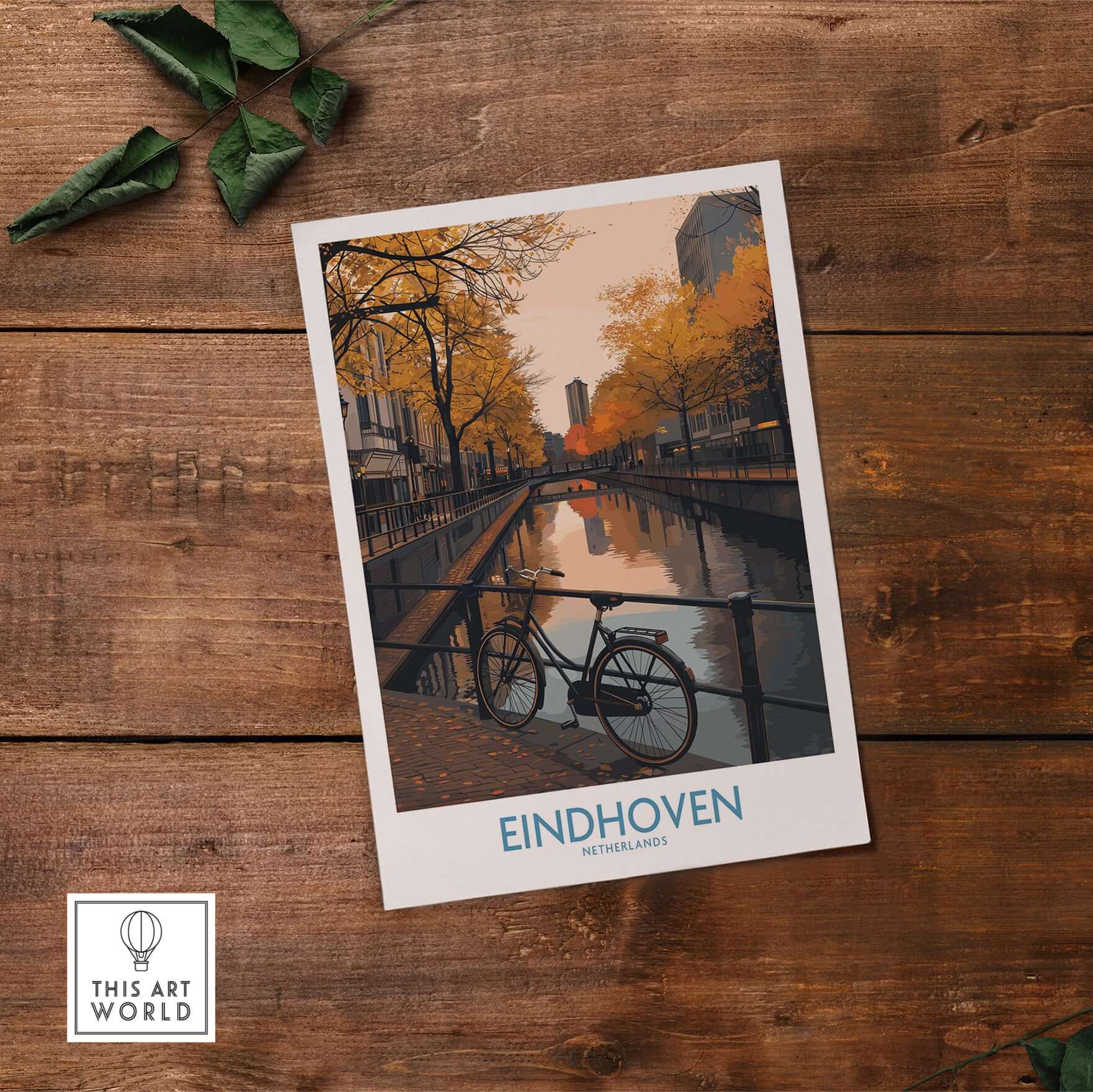 Eindhoven Netherlands Art Print | Autumn Cityscape Poster showcasing vibrant fall colors and charming Dutch architecture.
