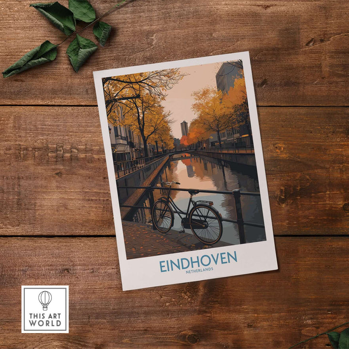 Eindhoven Netherlands Art Print | Autumn Cityscape Poster featuring a bike and autumn colors in a cityscape.