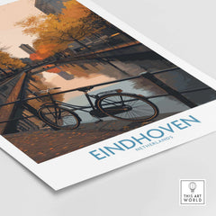 Eindhoven Netherlands Art Print | Autumn Cityscape Poster featuring a bike by a canal in fall.