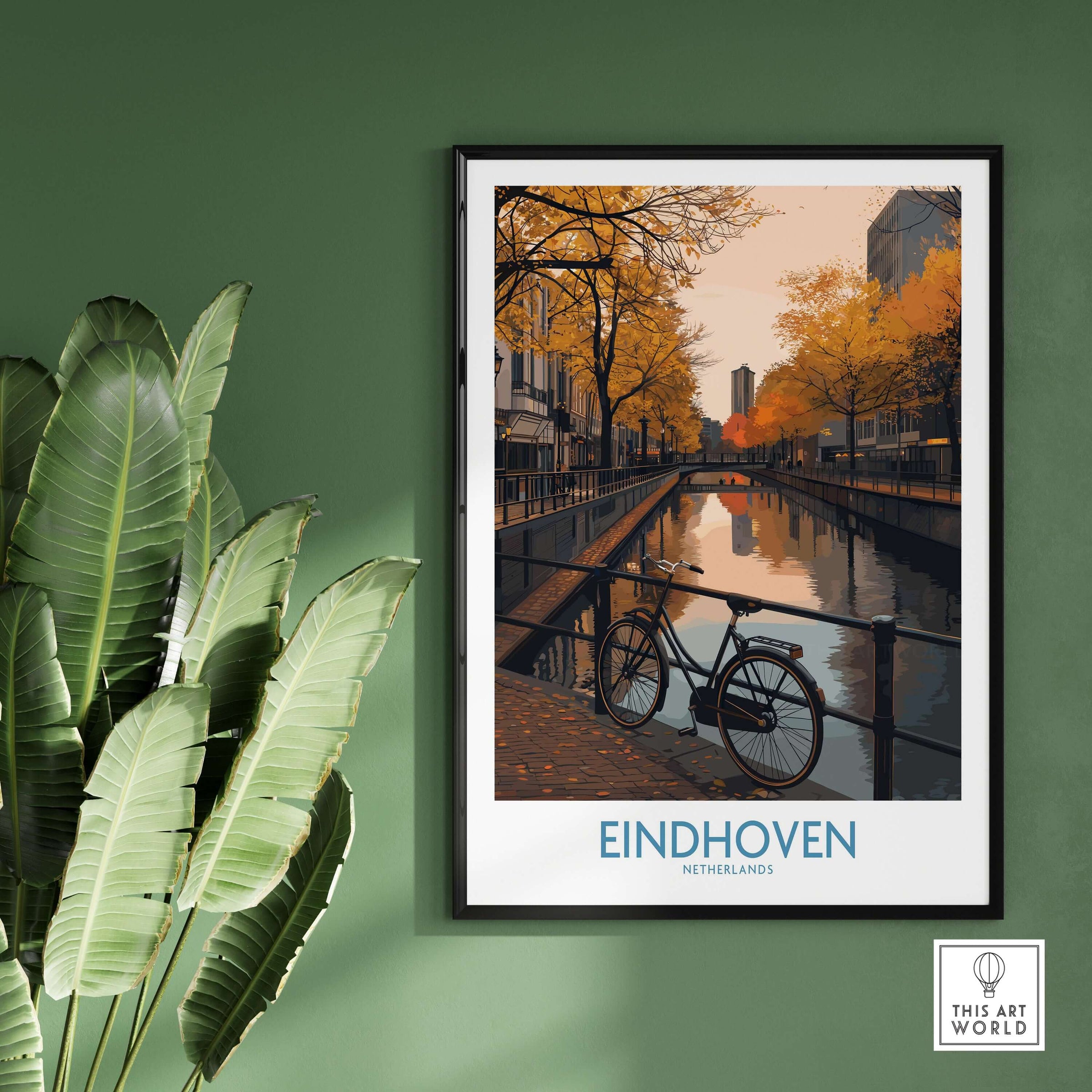 Eindhoven Netherlands Art Print | Autumn Cityscape Poster showcasing fall colors and Dutch architecture.