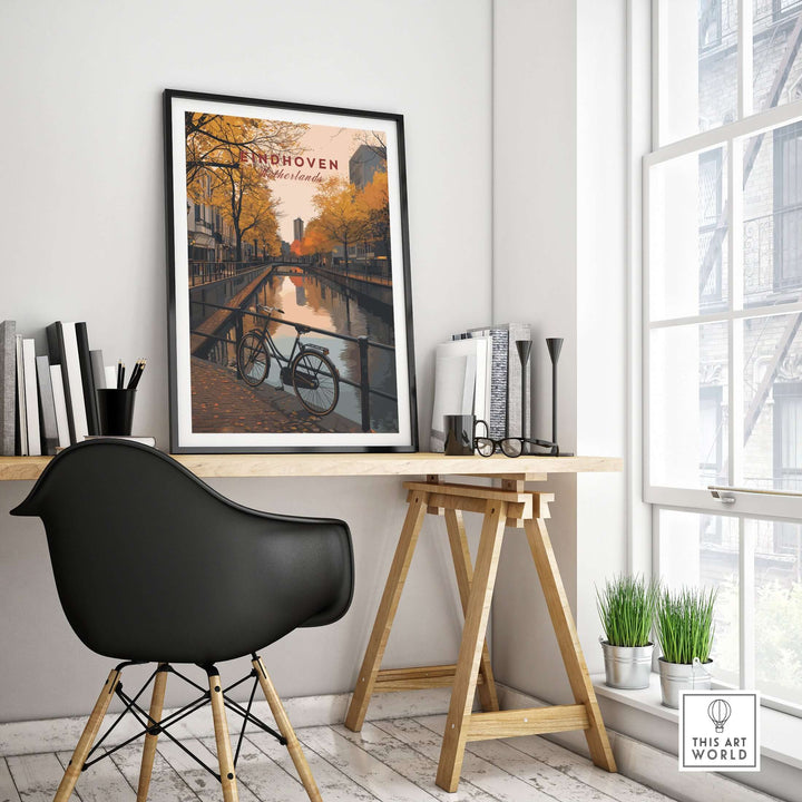 Eindhoven Print | Netherlands Home Decor Walll Art showcasing a vibrant cityscape in a modern living space.