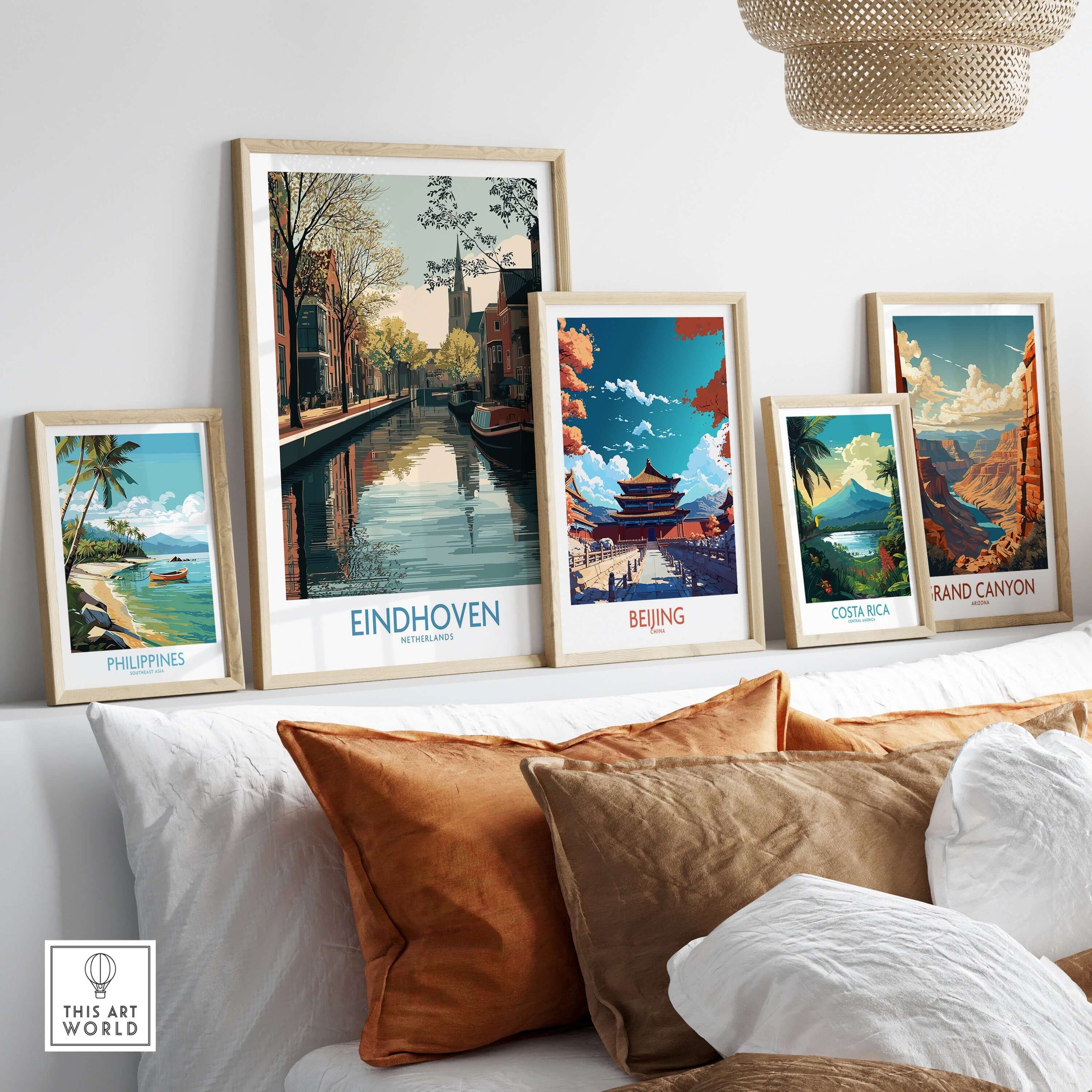 Eindhoven Poster Netherlands Canal Art Print | Historic City Poster displayed among other travel-themed art prints.