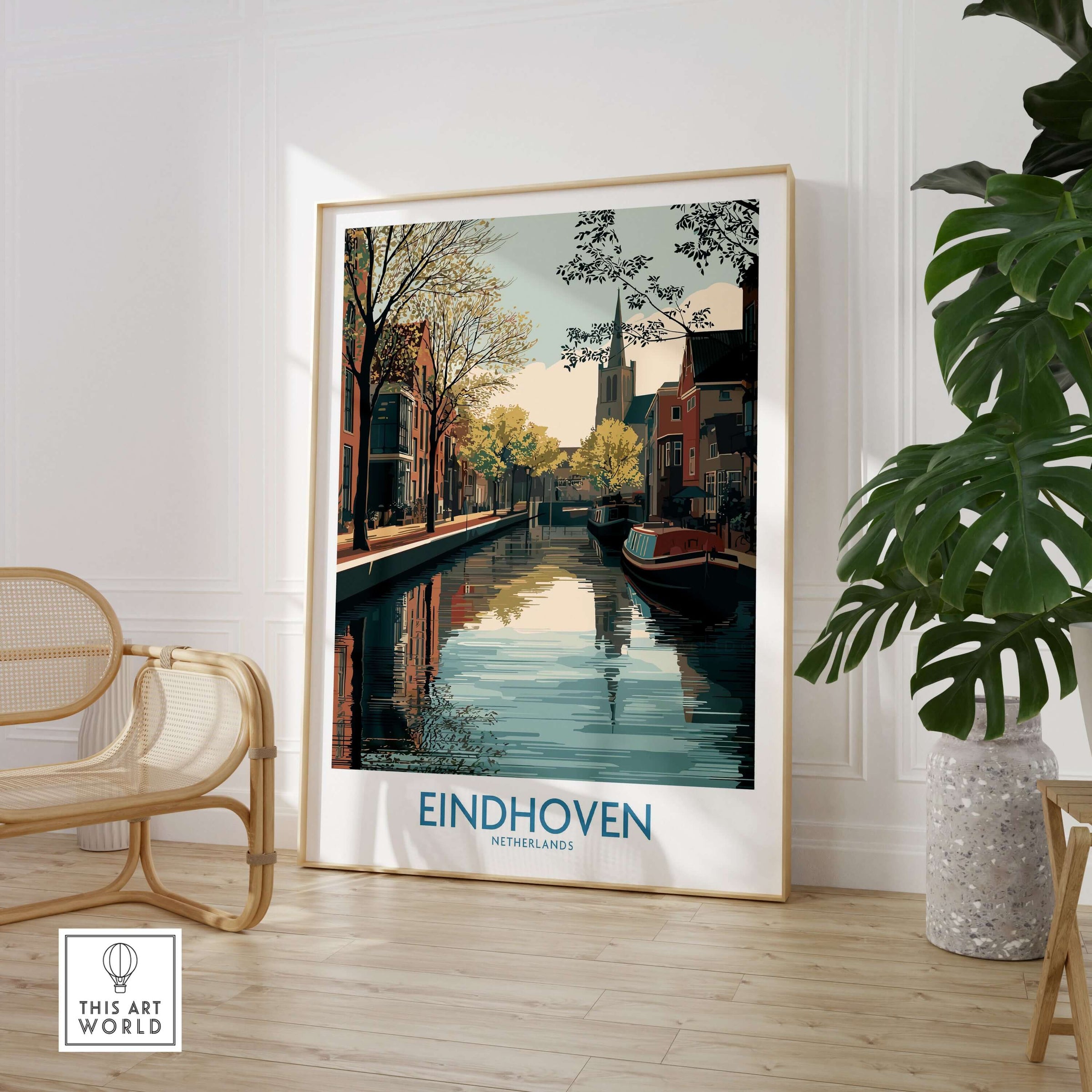 Eindhoven Poster Netherlands Canal Art Print | Historic City Poster showcasing scenic canals and charming architecture.