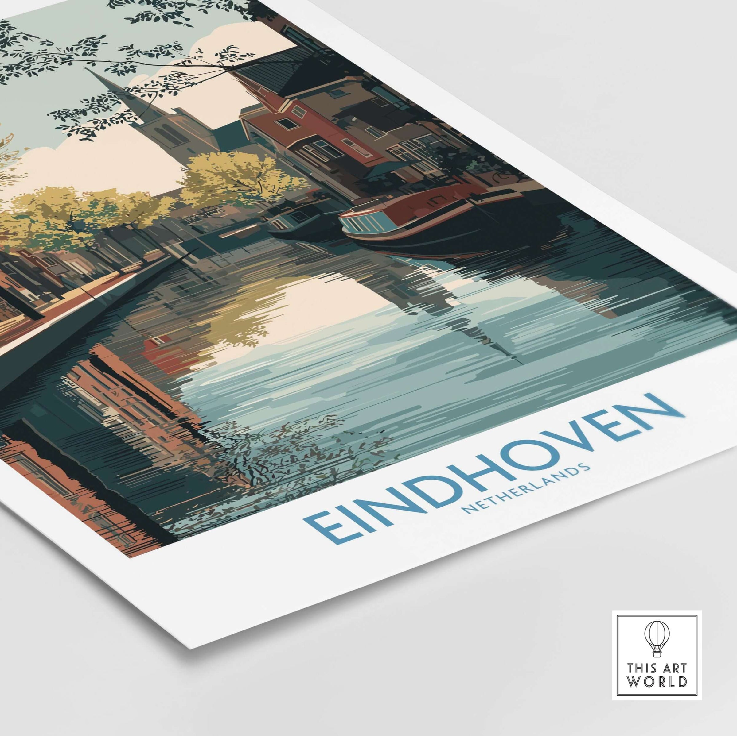 Eindhoven Poster Netherlands Canal Art Print | Historic City Poster showcasing scenic waterways and charming architecture.