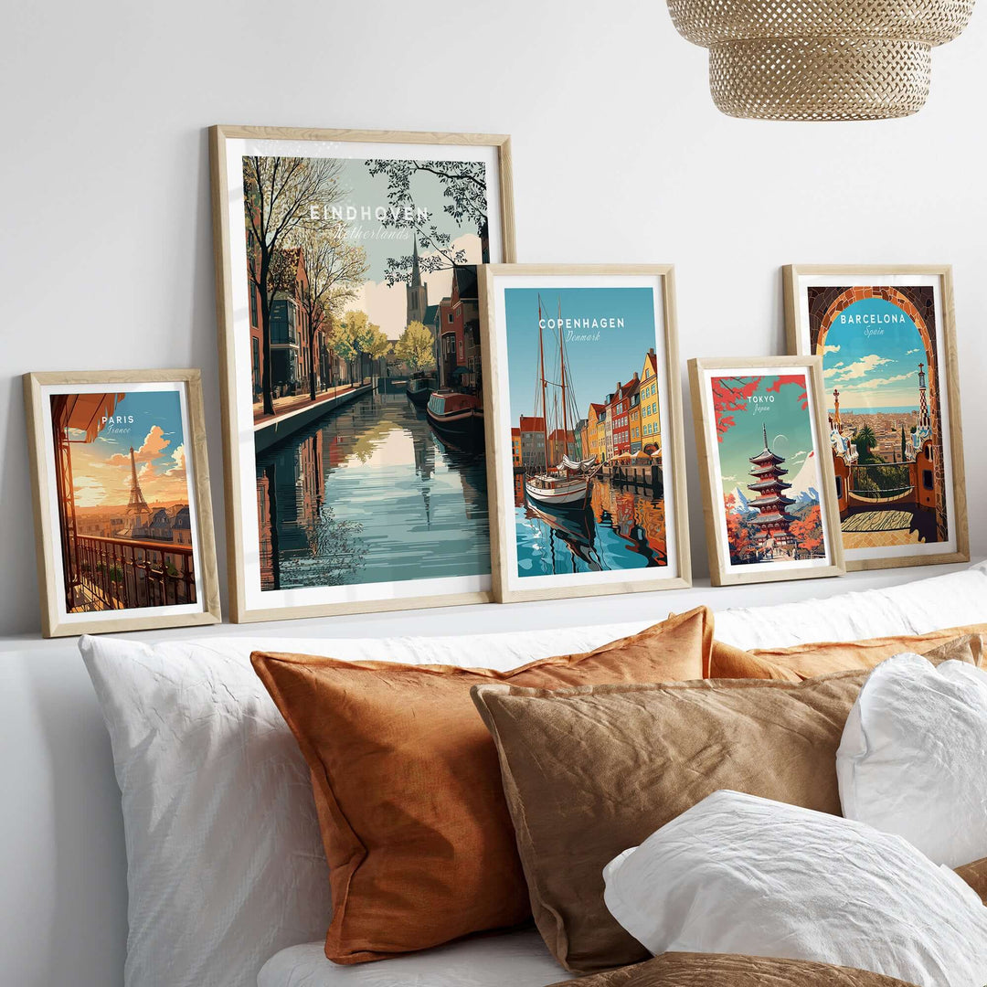 Eindhoven Print | Dutch City Wall Decor featured among framed prints of various cities.
