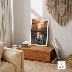 Eindhoven Print | Netherlands Home Decor Walll Art featuring a vibrant cityscape in a modern living room setting.