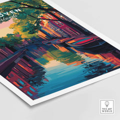 Eindhoven Print | Netherlands Travel Wall Art featuring vibrant canal scene and colorful architecture