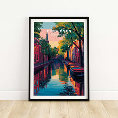 Eindhoven Print | Netherlands Travel Wall Art featuring vibrant canal scenery and charming architecture.