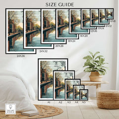 Eindhoven Print | Dutch City Wall Decor size guide with various frame dimensions displayed.