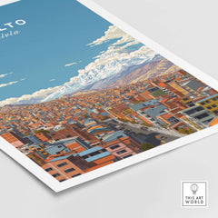 El Alto Bolivia Cityscape Mountain View Poster - High Altitude City Wall Art showcasing vibrant city and Andean peaks.