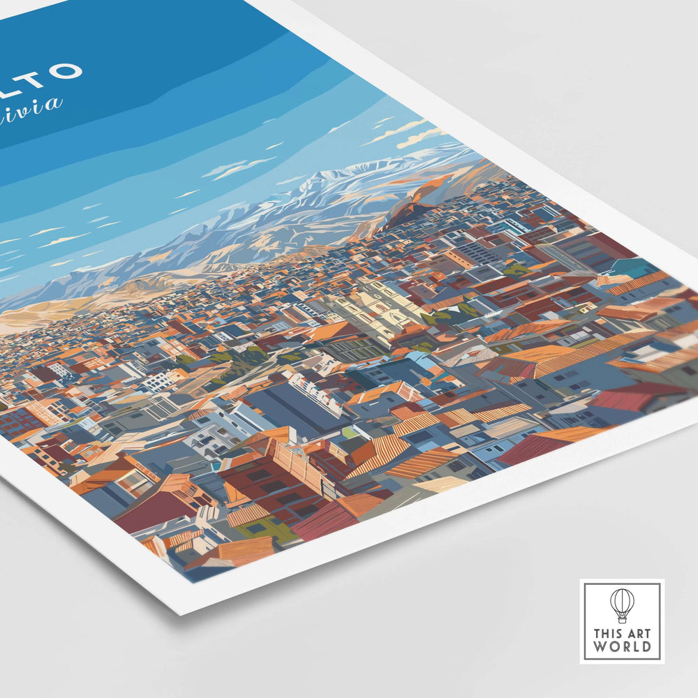 Panoramic art print of El Alto Bolivia showcasing the Altiplano and vibrant city landscape.