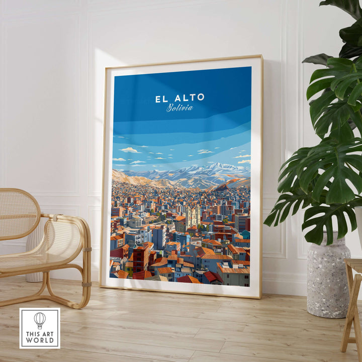 El Alto Bolivia panoramic city art print featuring urban landscape and mountain backdrop.