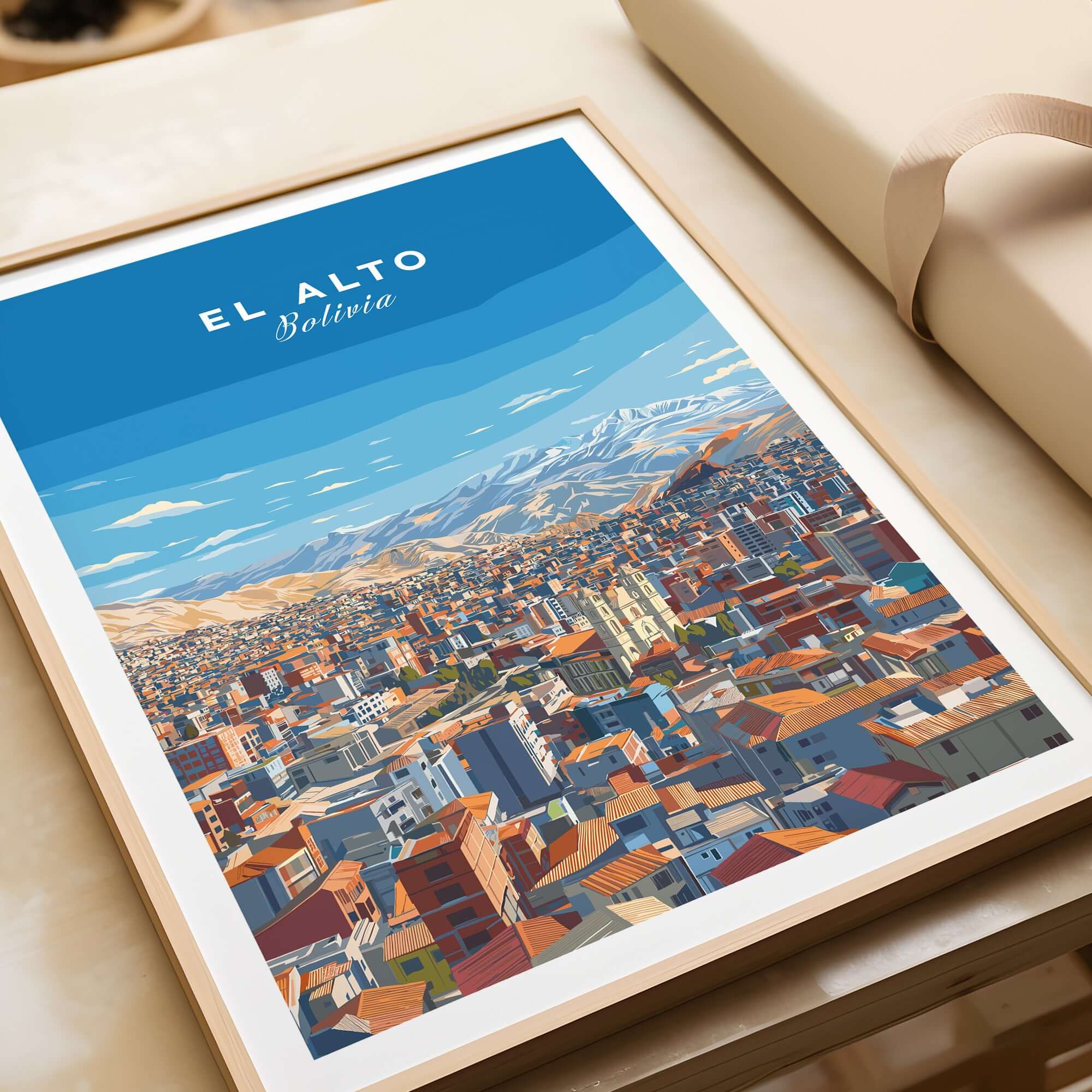 El Alto Bolivia Panoramic City Art Print - Bolivian Altiplano Poster showcasing the vibrant landscape and urban scene.