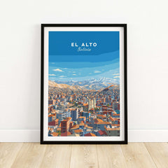 El Alto Bolivia Panoramic City Art Print - Bolivian Altiplano Poster showcasing vibrant urban landscape.
