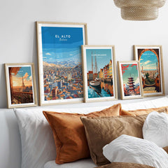 El Alto Bolivia Panoramic City Art Print - Bolivian Altiplano Poster displayed in stylish frames on a modern interior wall.