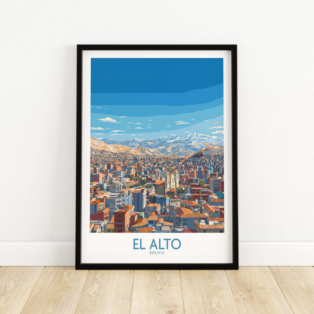 El Alto Bolivia skyline wall art showcasing vibrant cityscape and mountains, perfect for home decor.