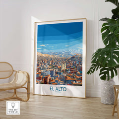 El Alto Bolivia Skyline Vista Wall Art - South American Cityscape Poster displayed in a stylish interior setting.