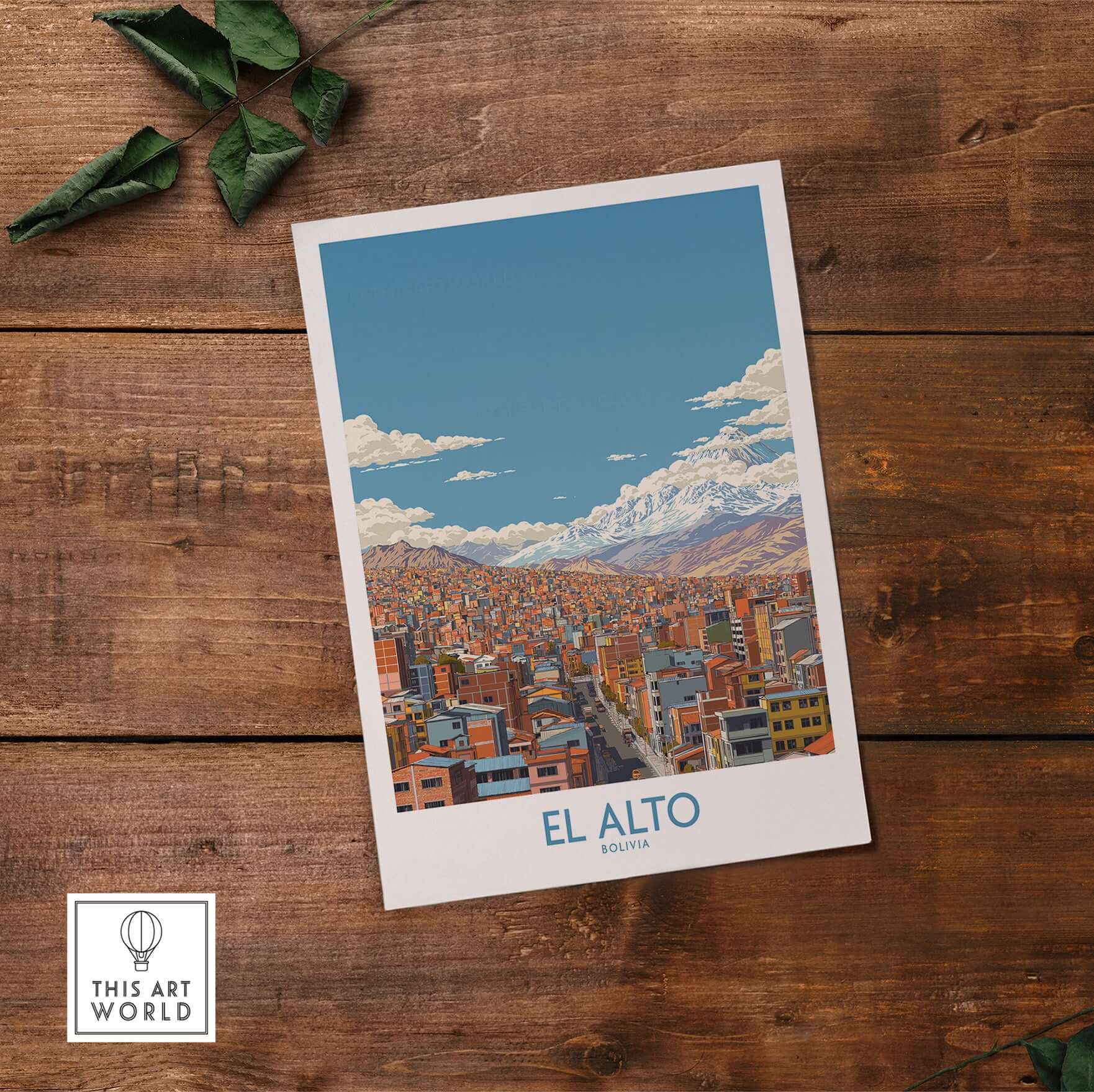El Alto Bolivia Urban Landscape Print - Andes Mountain Travel Decor showcasing a vibrant city against majestic mountains.