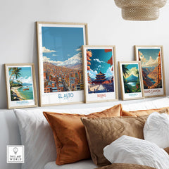El Alto Bolivia Urban Landscape Print - Andes Mountain Travel Decor showcased in a modern living room with other travel art.