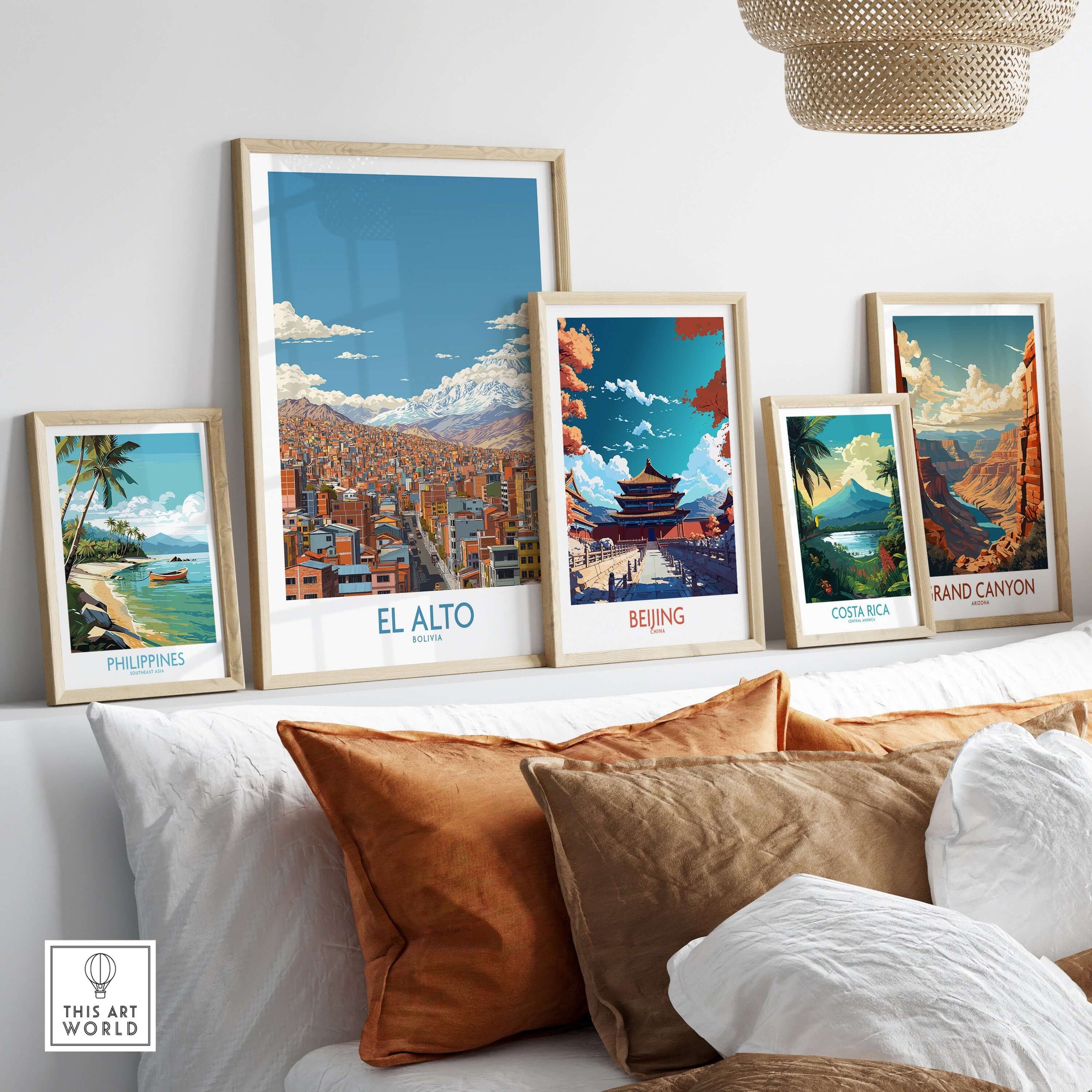 El Alto Bolivia Urban Landscape Print - Andes Mountain Travel Decor showcased in a modern living room with other travel art.