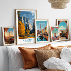 El Capitan Wall Art – California Sierra Nevada Autumn Landscape Print displayed in a stylish home setting with other art pieces.