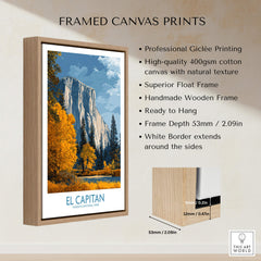 El Capitan Wall Art – California Sierra Nevada Autumn Landscape Print in a high-quality wooden frame.