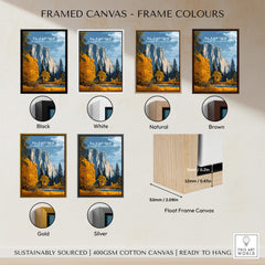 El Capitan Travel Poster – Yosemite National Park Granite Monolith Art displayed in various frame colors.