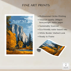 El Capitan Travel Poster – Yosemite National Park Granite Monolith Art displayed as a fine art print with eco-friendly features.