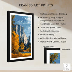 El Capitan Travel Poster – Yosemite National Park Granite Monolith Art framed print with rich colors and clear plexiglass.