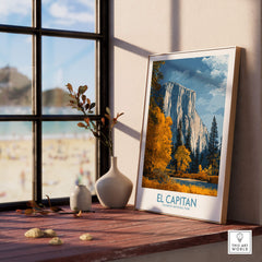 El Capitan Wall Art – California Sierra Nevada Autumn Landscape Print displayed in a cozy interior setting.