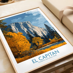 El Capitan Wall Art – California Sierra Nevada Autumn Landscape Print featuring vibrant autumn foliage and Yosemite's granite cliffs.