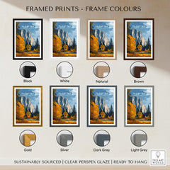 El Capitan Travel Poster – Yosemite National Park Granite Monolith Art framed print colors displayed on a wall.