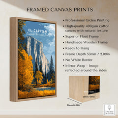 El Capitan Travel Poster – Yosemite National Park Granite Monolith Art framed canvas print with natural texture.