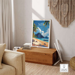 El Nido Wall Art Philippines showcasing vibrant beach scenery and palm trees, perfect for home decor.