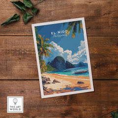 El Nido Wall Art Philippines showcases a vibrant beach scene with palm trees and clear waters, perfect for decor.