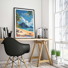 El Nido Wall Art Philippines beautifully displayed in a modern workspace with natural light.