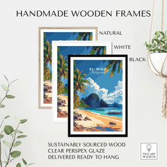 El Nido Wall Art Philippines framed in natural, white, and black handmade wooden frames.