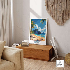 El Nido Wall Art Print Philippines showcasing a tropical beach scene for serene home decor.