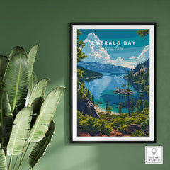 Emerald Bay Poster - State Park showcasing Lake Tahoe's scenic beauty and nature in a vibrant framed design.