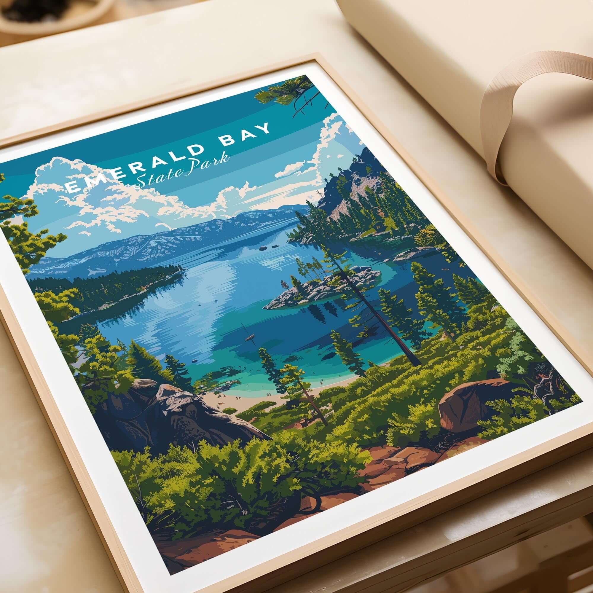 Emerald Bay Poster - State Park showcasing stunning Lake Tahoe scenery and vibrant nature.