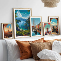 Emerald Bay Poster - State Park displayed among other travel posters in a stylish room setting.