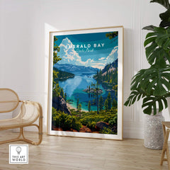 Emerald Bay Poster - State Park displayed in a modern room with nature-inspired decor.