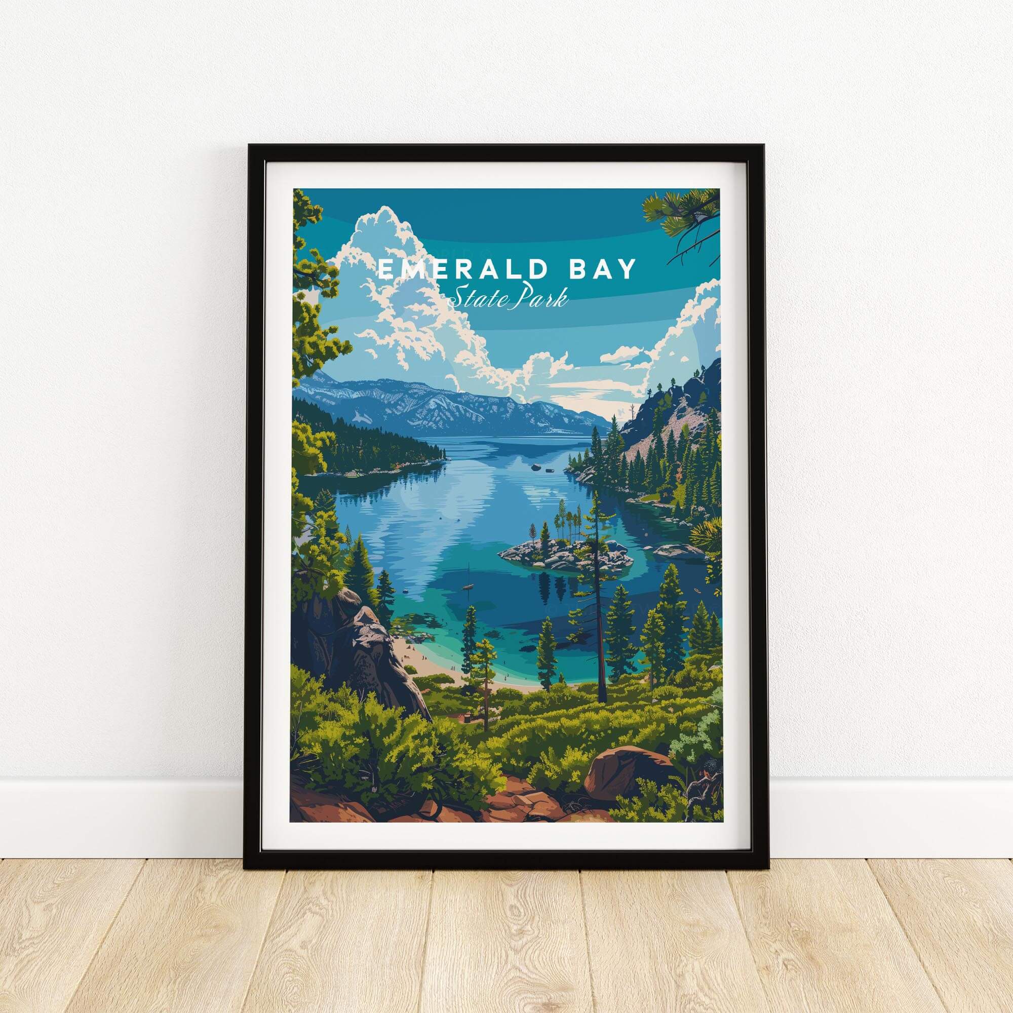 Emerald Bay Poster - State Park showcasing the stunning scenery of Emerald Bay in California's Lake Tahoe.